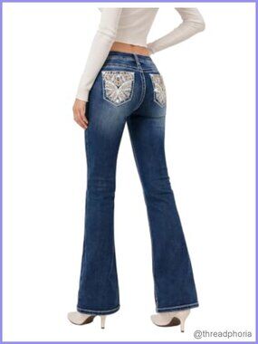Women's Low Rise Flare Bootcut Jeans with Embroidered Pockets